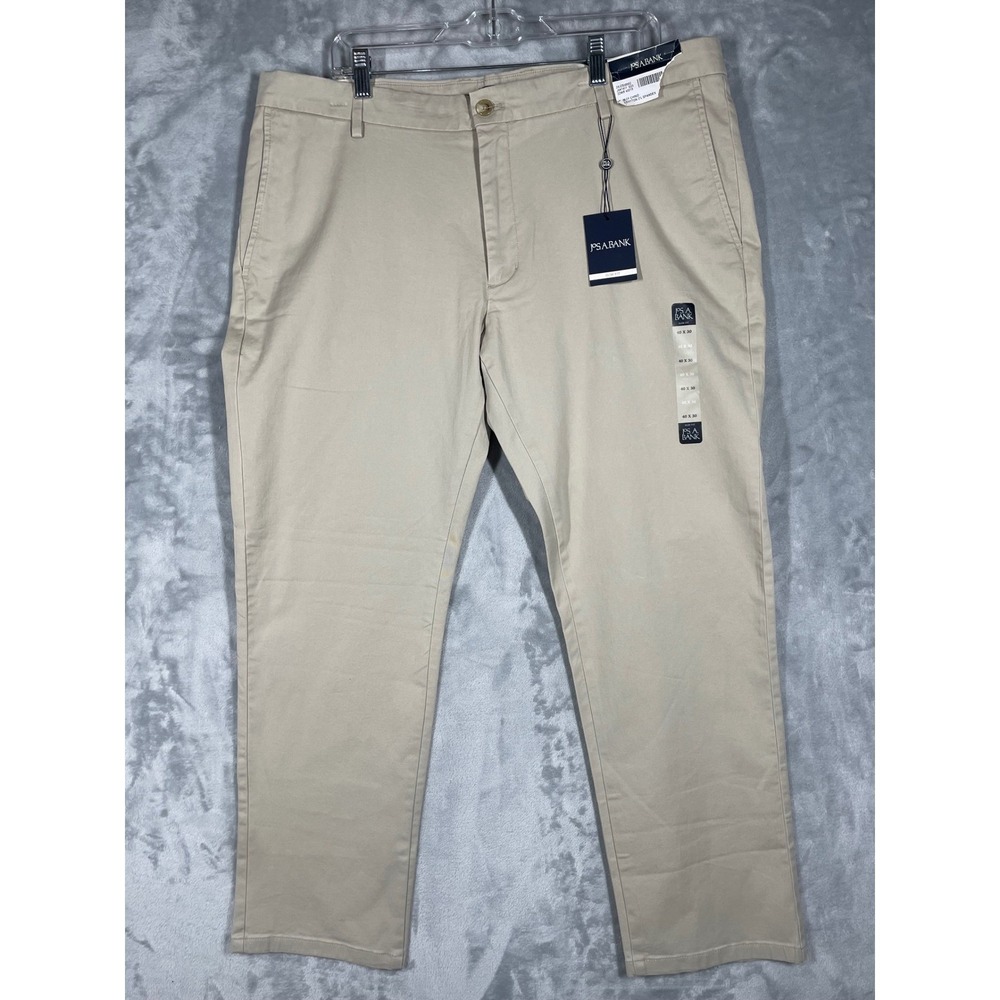Jos. A. Bank Mens Slim Fit Chino Pants Khaki Tan Stretch Cotton 40x30 NEW
